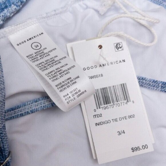 NWT Good American Always Fits One Piece Swimsuit 3/4 Indigo Tie Dye L/XL Stretch - Picture 5 of 9